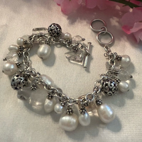 Silpada Rare Hostess Cha~Cha Beaded Sterling Silver, Pearl and Quartz Bracelet - Picture 4 of 15